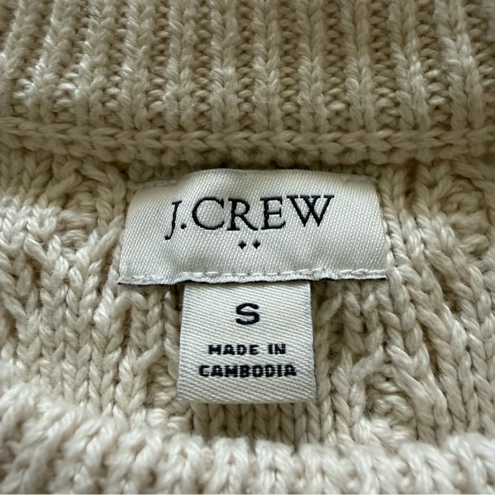 J.Crew Cream Fisherman Cable Knit Cotton‎ Sweater Size Small Classic Crewneck